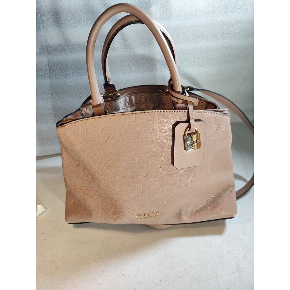 GUESS Women's Mauve Pink Logo Debossed Handbag Purse Satchel Crossbody Bag (996)